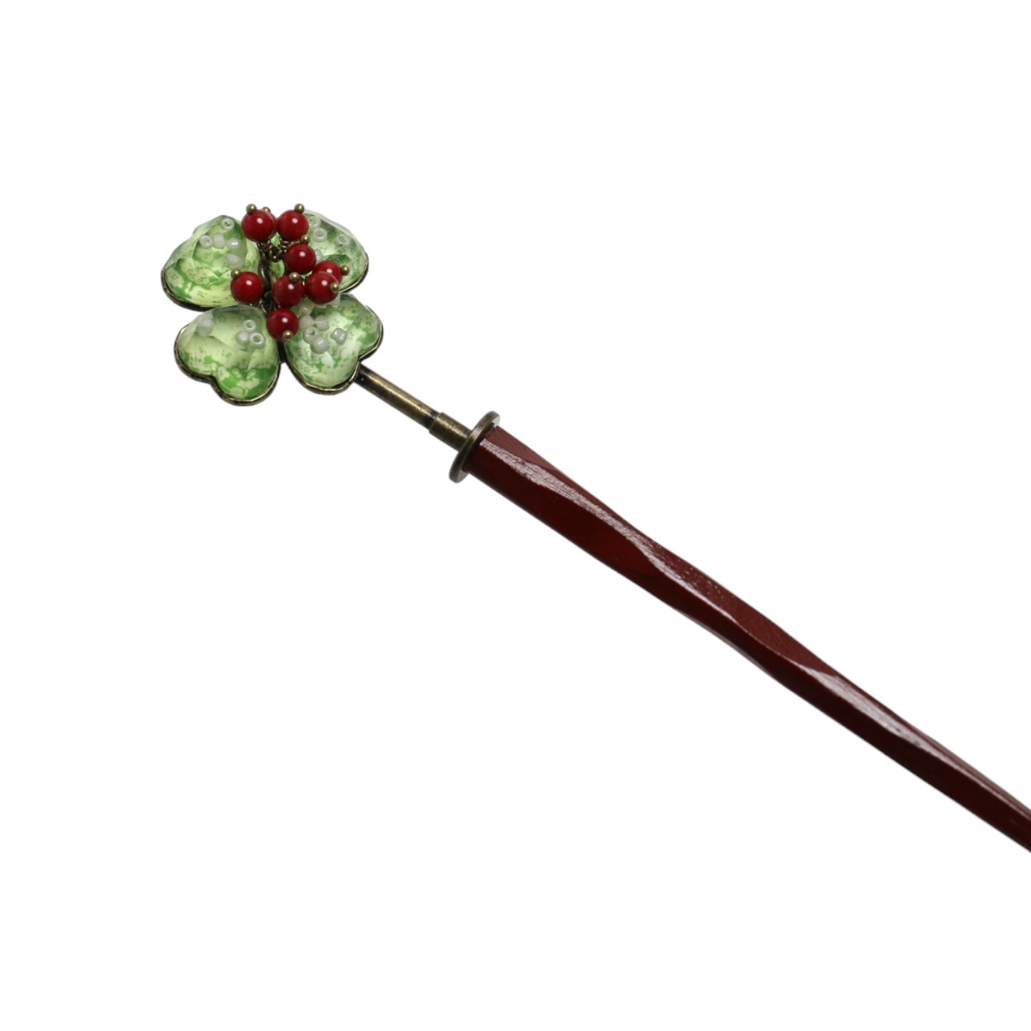 Hair Stick Flower Green Wood Coral TAMARUSAN