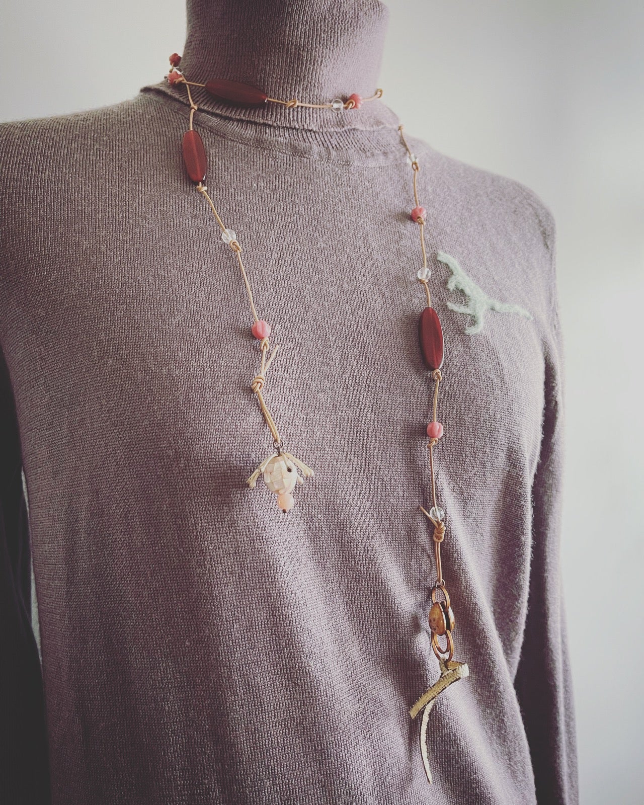 Necklace Leather Pink Flower TAMARUSAN