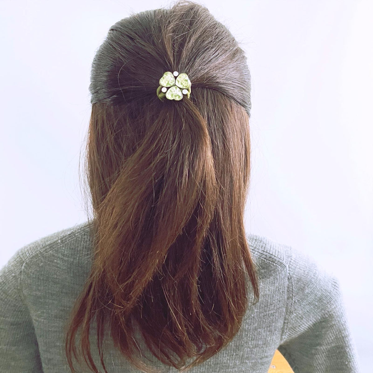 Hair Tie Green Plum Blossom Rhinestone TAMARUSAN