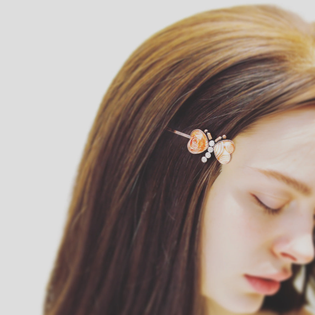 Hair Pin Butterfly Orange Rhinestone TAMARUSAN
