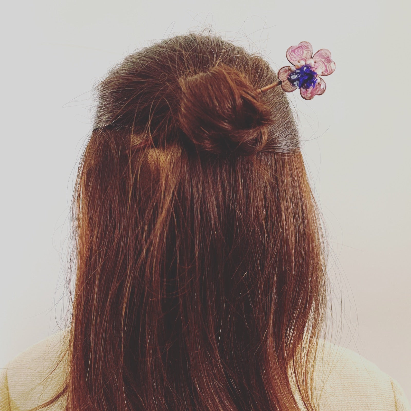 Hair Stick Pink Wood Flower TAMARUSAN