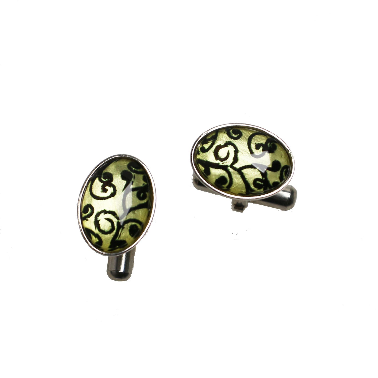 Cuff Links Oval White Black Rhodium TAMARUSAN