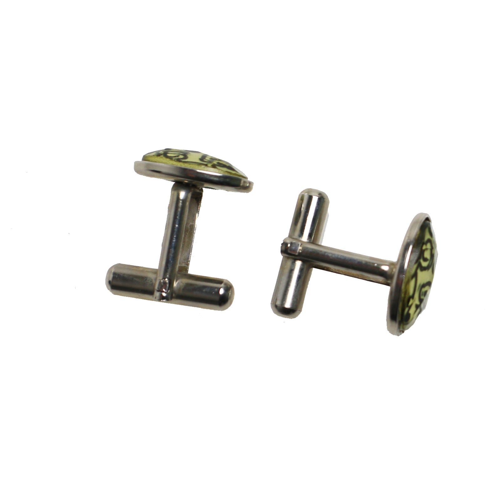 Cuff Links Oval White Black Rhodium TAMARUSAN