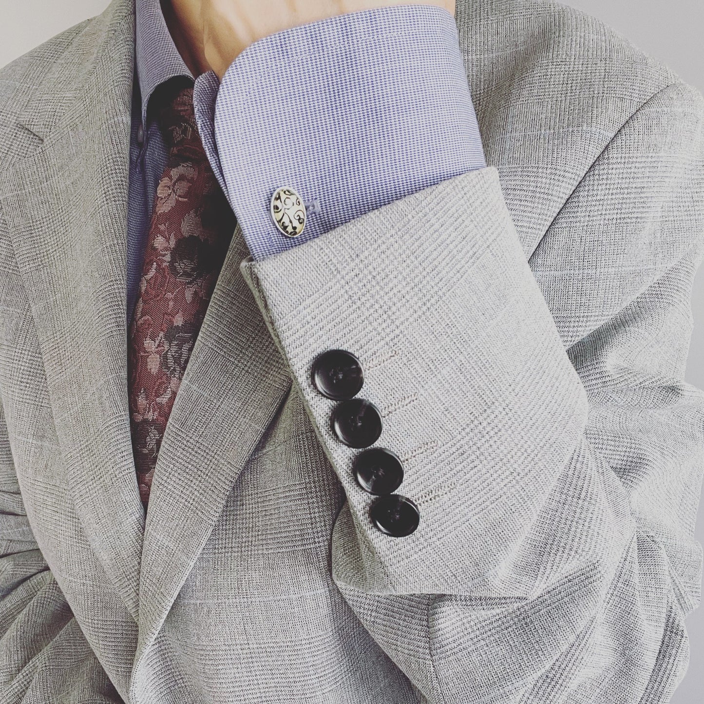 Cuff Links Oval White Black Rhodium TAMARUSAN