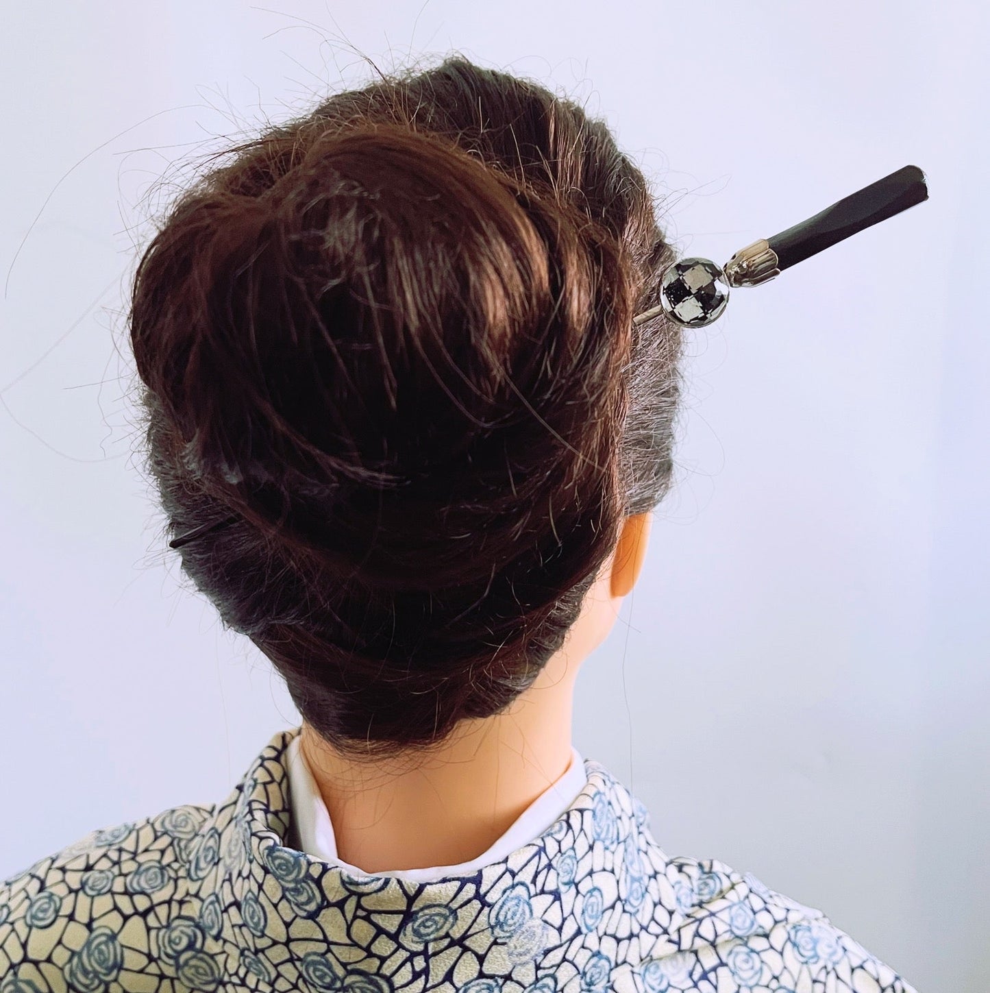 Wood Changeable Ornament Hairpin Black White Checked Pattern TAMARUSAN