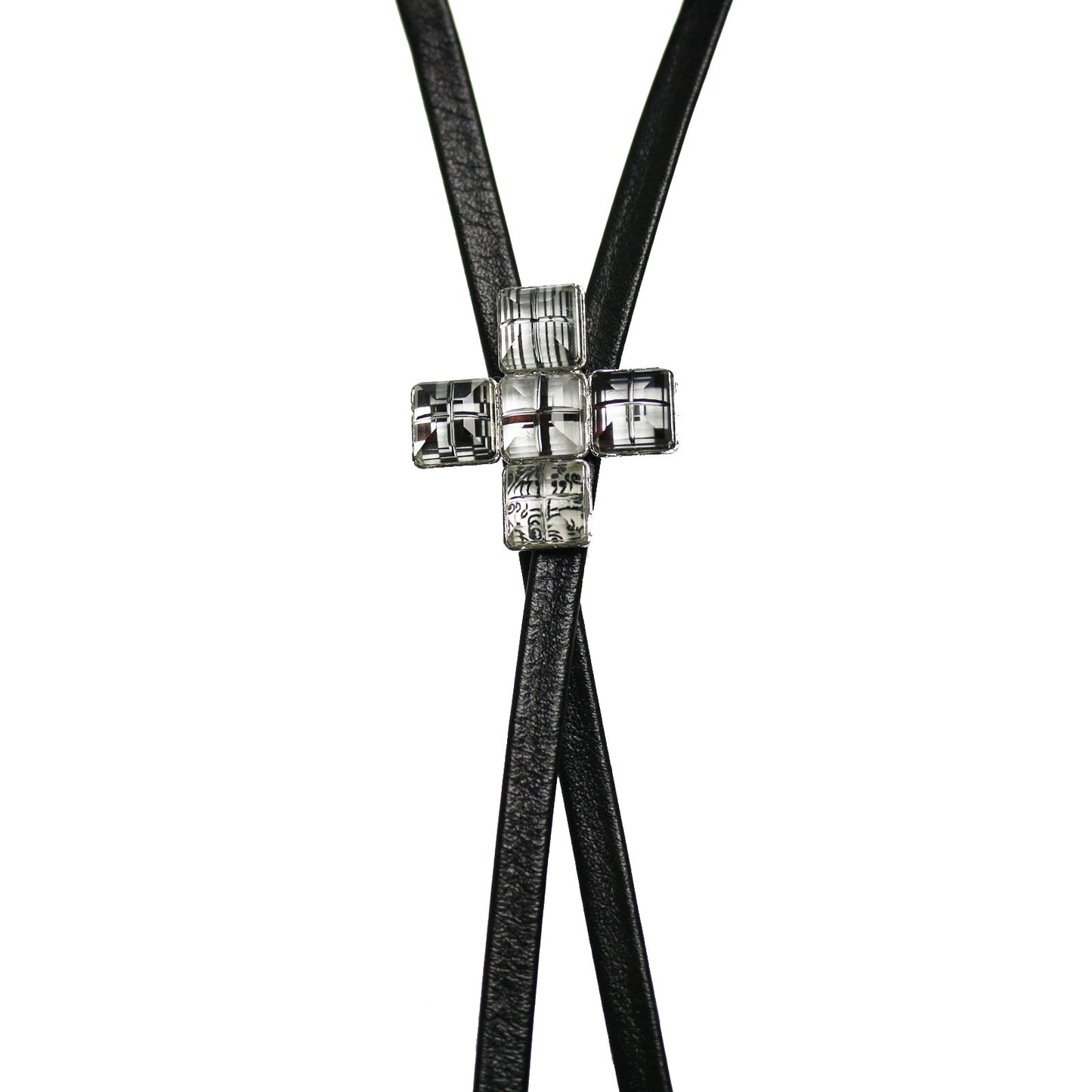 Leather Straps Bolo Tie Cross Black And White TAMARUSAN