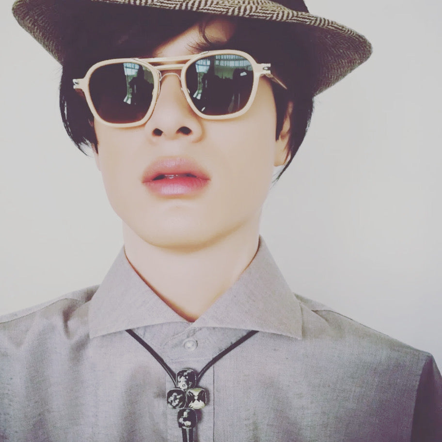 Leather Strap Bolo Tie Blue Black And White TAMARUSAN