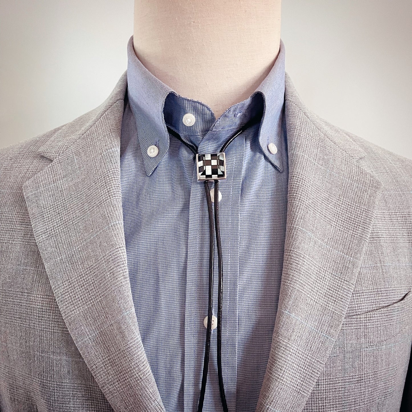 Leather Strap Bolo Tie Check Men's Accessory TAMARUSAN