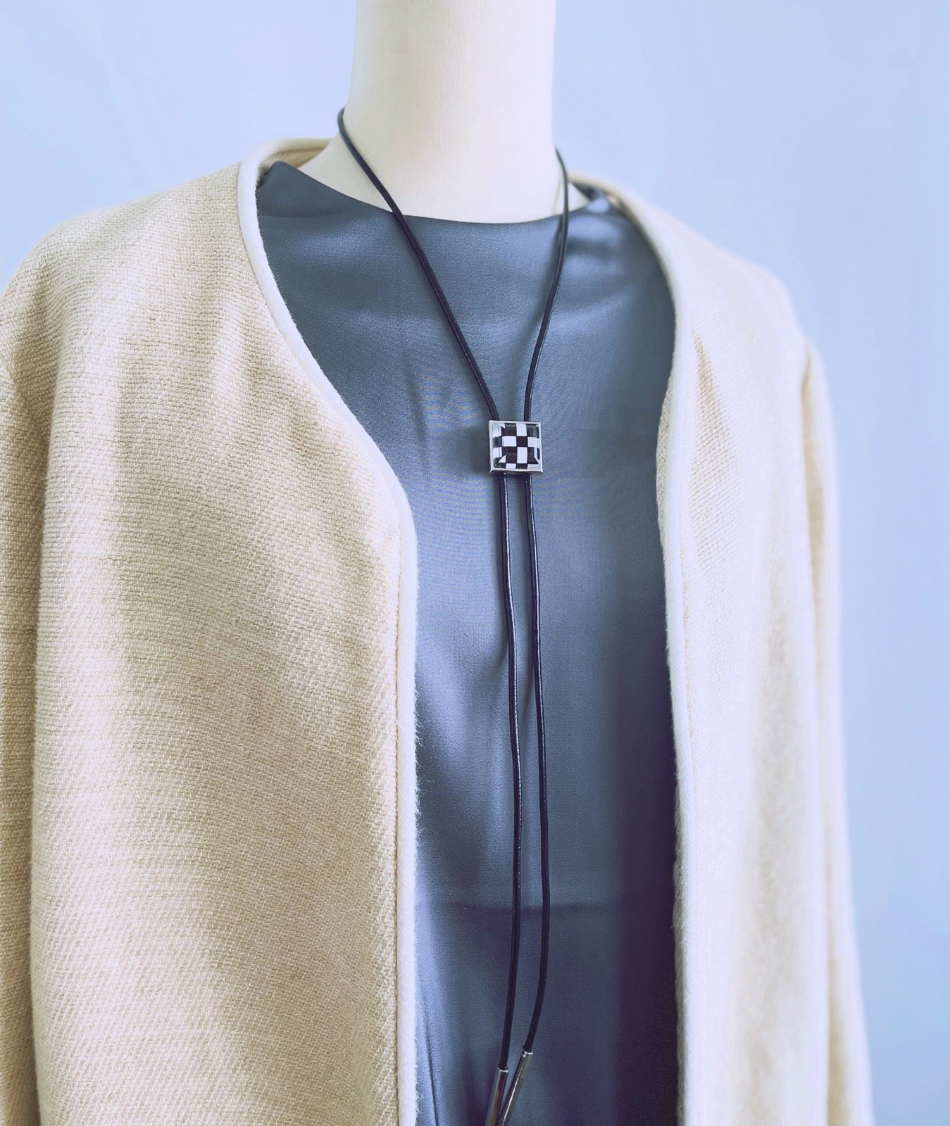 Leather Strap Bolo Tie Check Men's Accessory TAMARUSAN