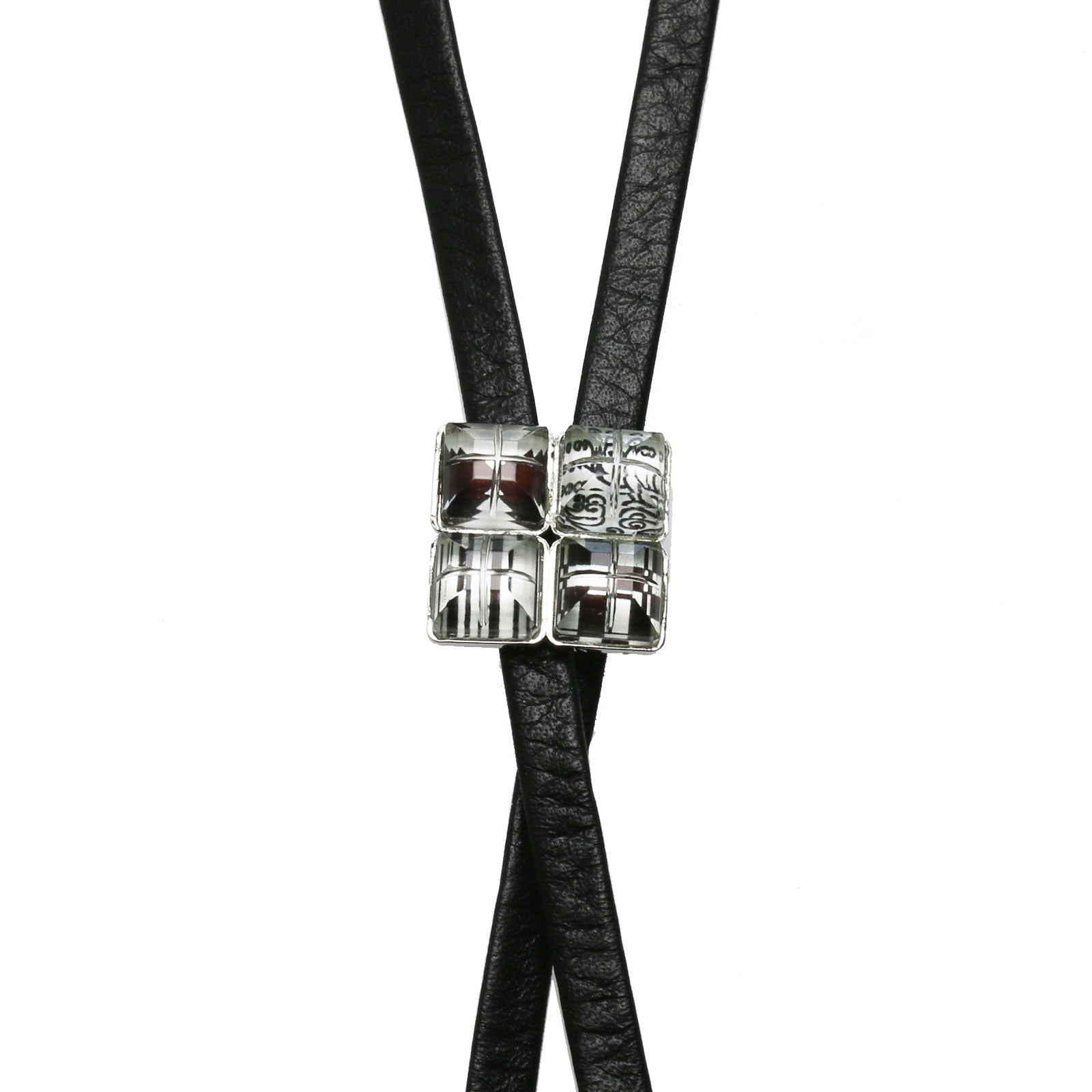 Leather Straps Bolo Tie Black-And-White Onyx TAMARUSAN