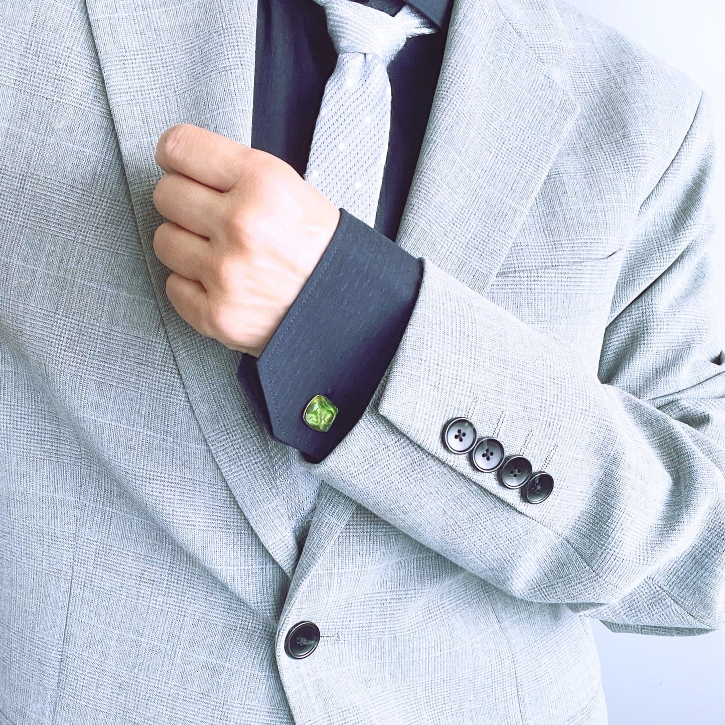 Cuff Links Green Lily Square TAMARUSAN