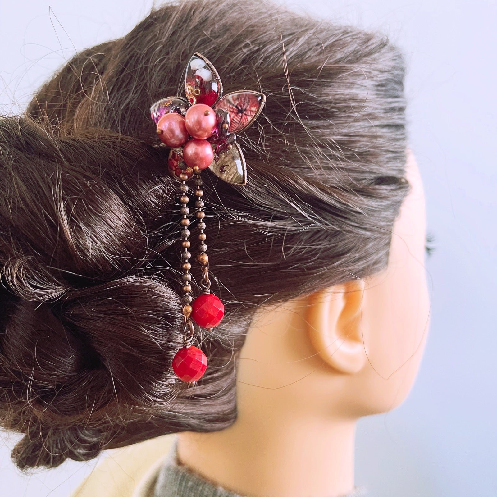 One Stick Hairpin Flower Pink Garnet TAMARUSAN