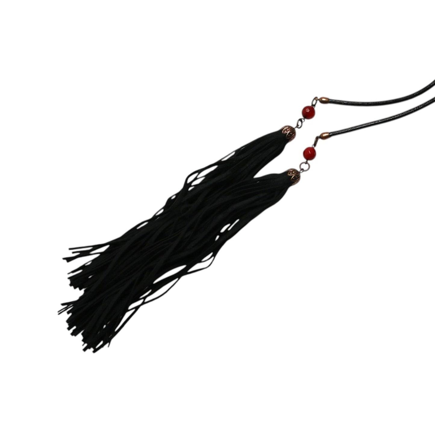 Leather Cord Bolo Tie Red Fringe Black TAMARUSAN