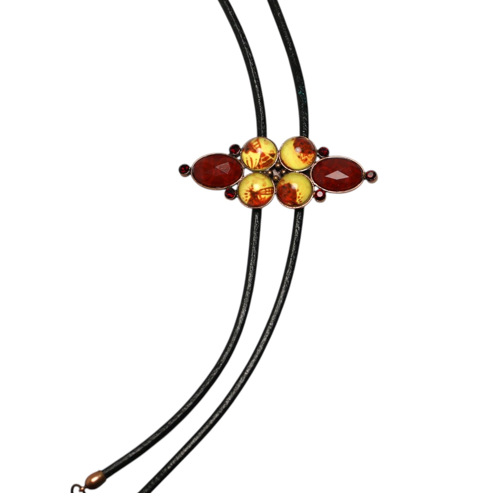 Leather Cord Bolo Tie Red Fringe Black TAMARUSAN