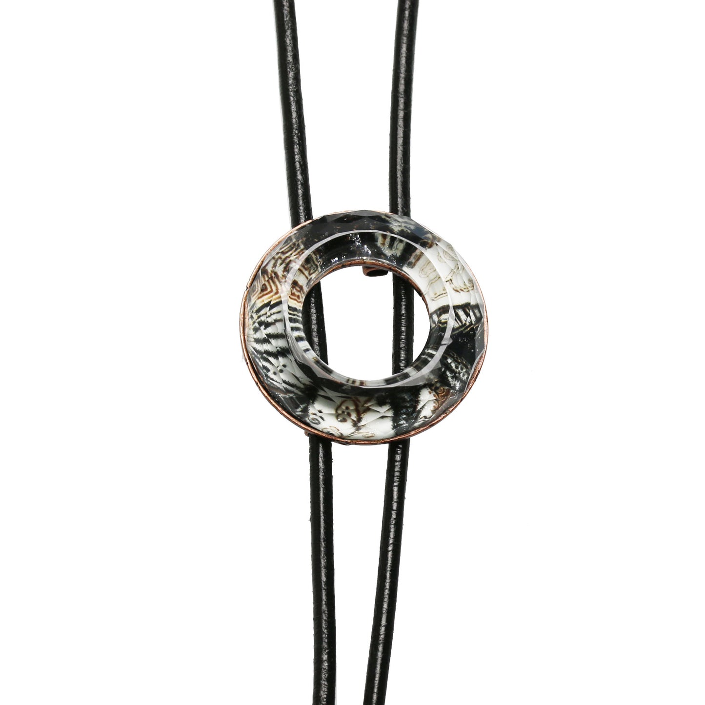 Leather Strap Bolo Tie Lily Donut-Shaped White TAMARUSAN