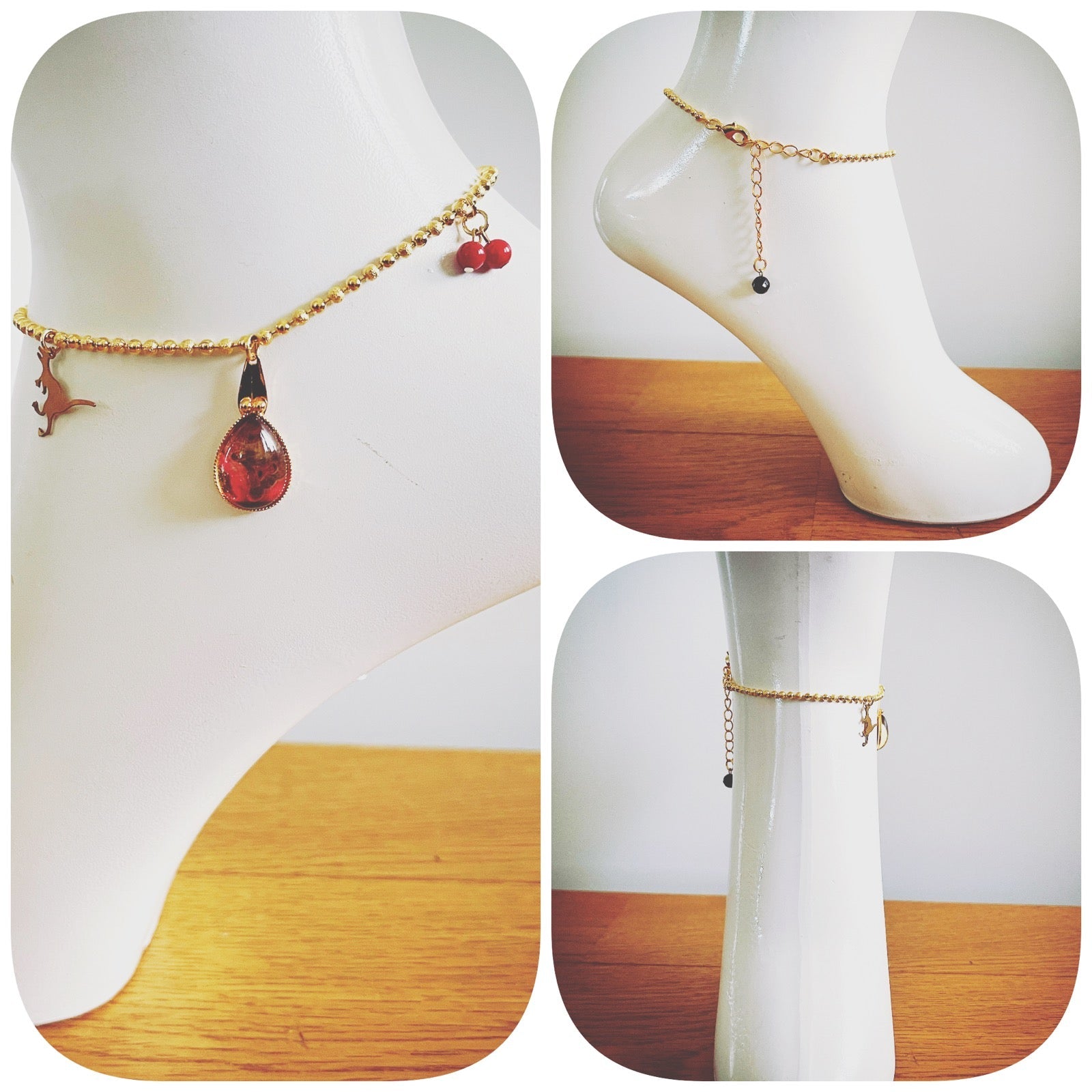 Anklet Coral (Dyed) Onyx Dinosaur Red TAMARUSAN