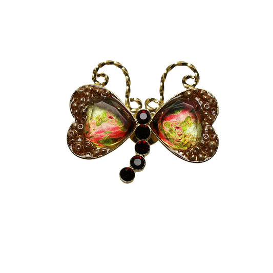 Pin Brooch Gold Red Butterfly TAMARUSAN