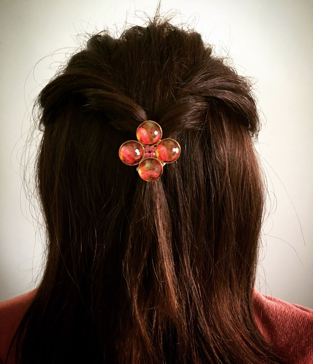 Gorgeous Hair Elastic Red Flower Resin TAMARUSAN