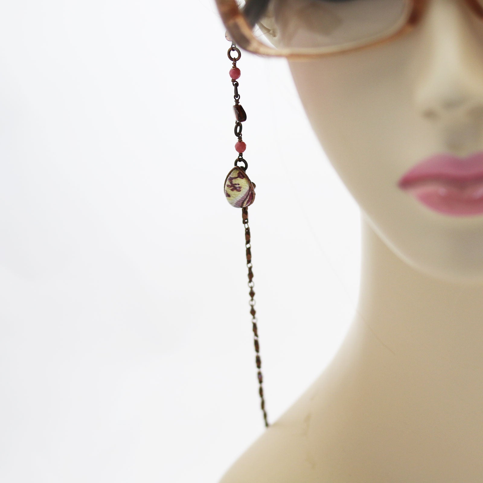 Eyeglass Chain Pink Garnet Rose TAMARUSAN