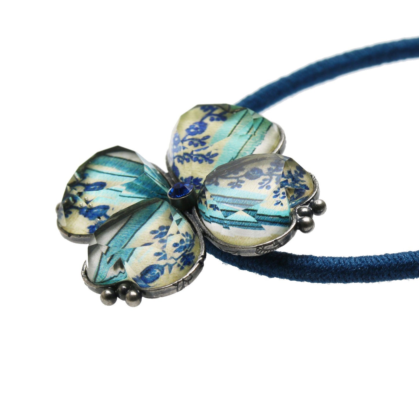 Hair Elastic Blue Clover Flower Japanese Style TAMARUSAN