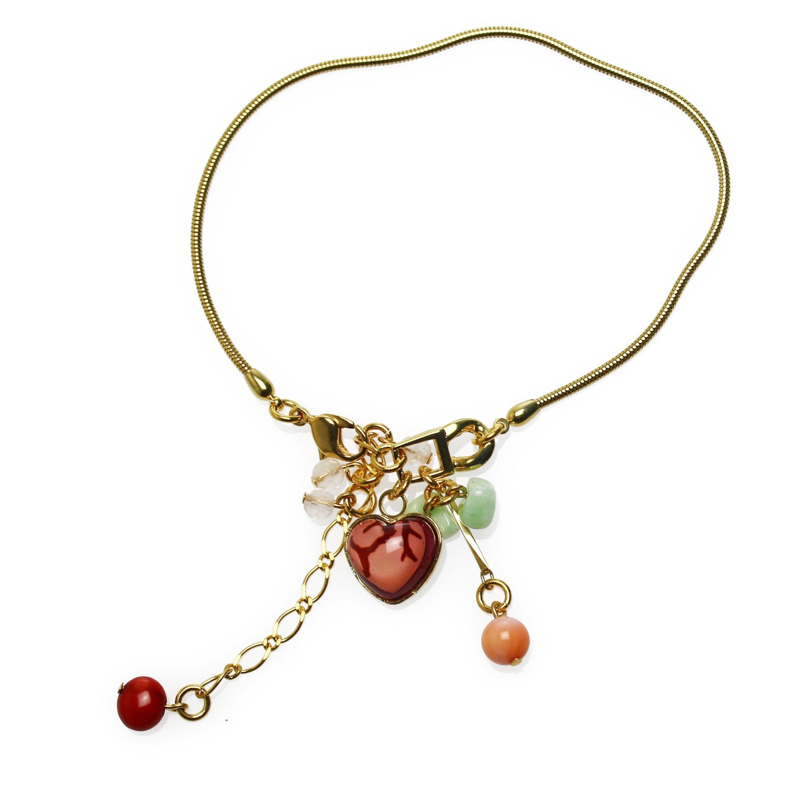 Anklet Pink Coral Heart Gold Chain TAMARUSAN
