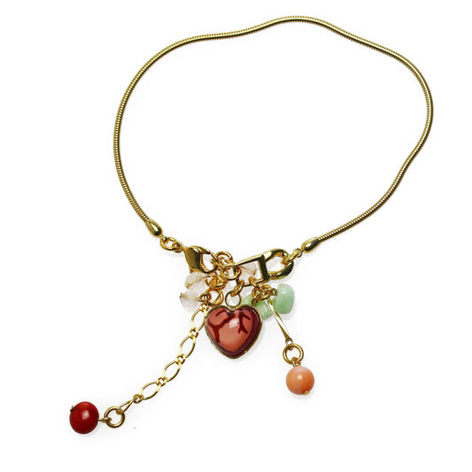 Anklet Pink Coral Heart Gold Chain TAMARUSAN