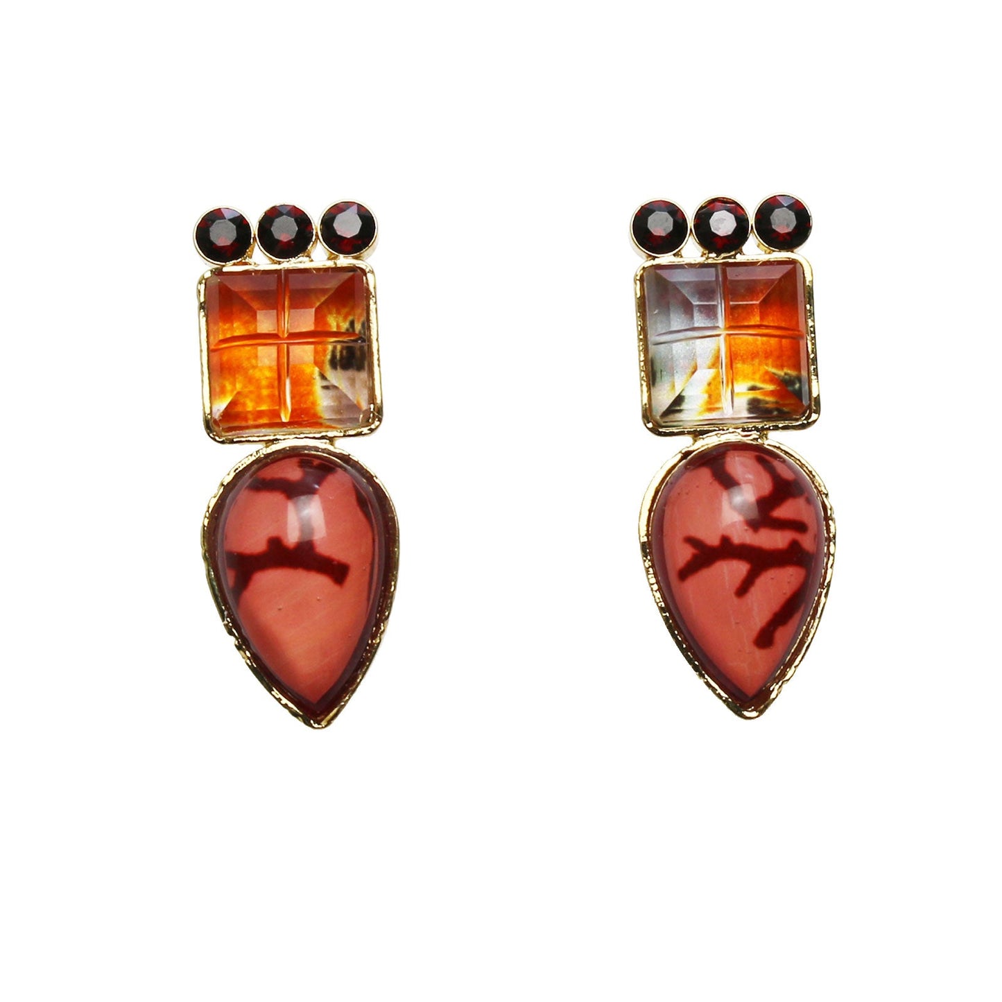 Earrings Orange Coral Rhinestone TAMARUSAN