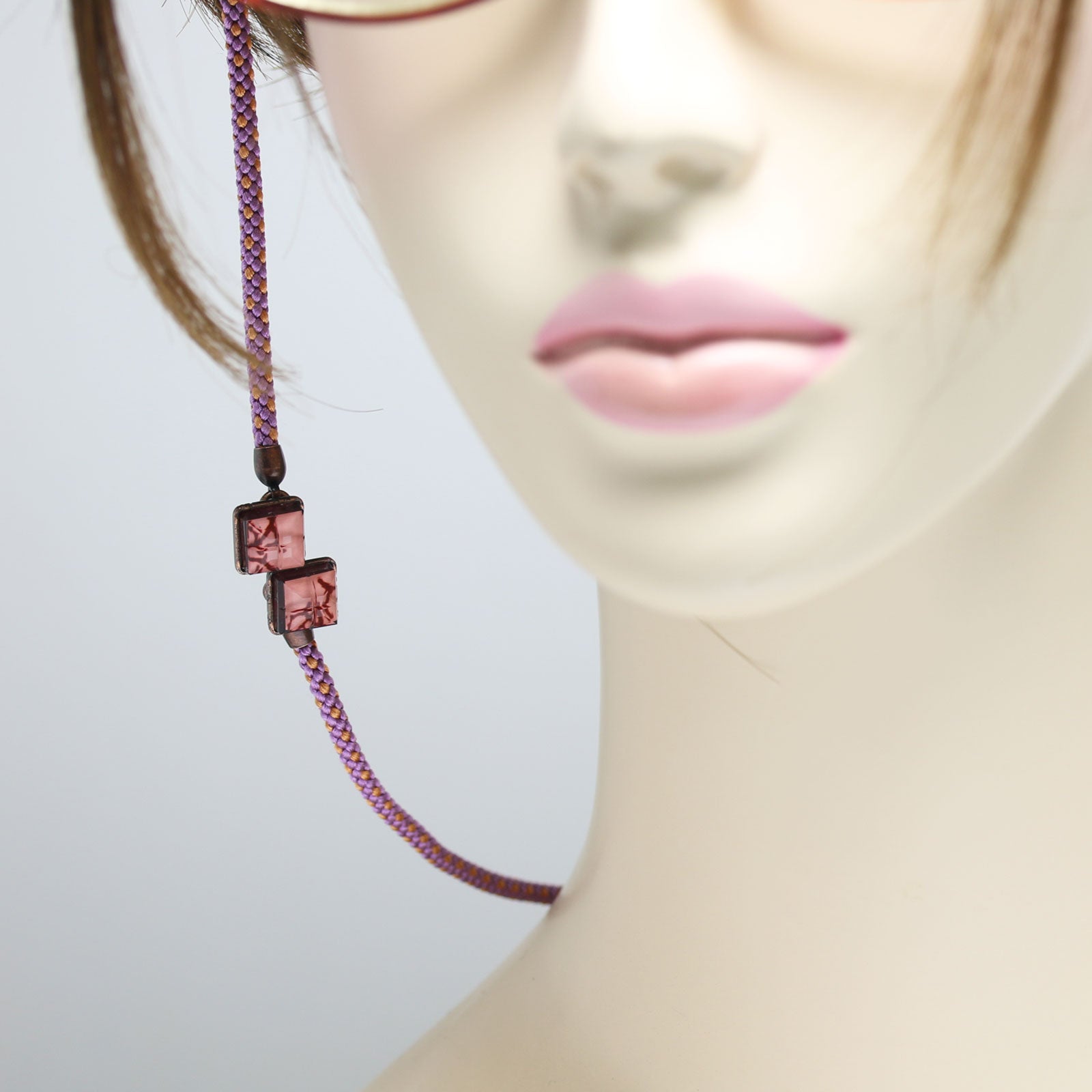 Eyeglass Chain Braid Silk Blood Red Coral TAMARUSAN