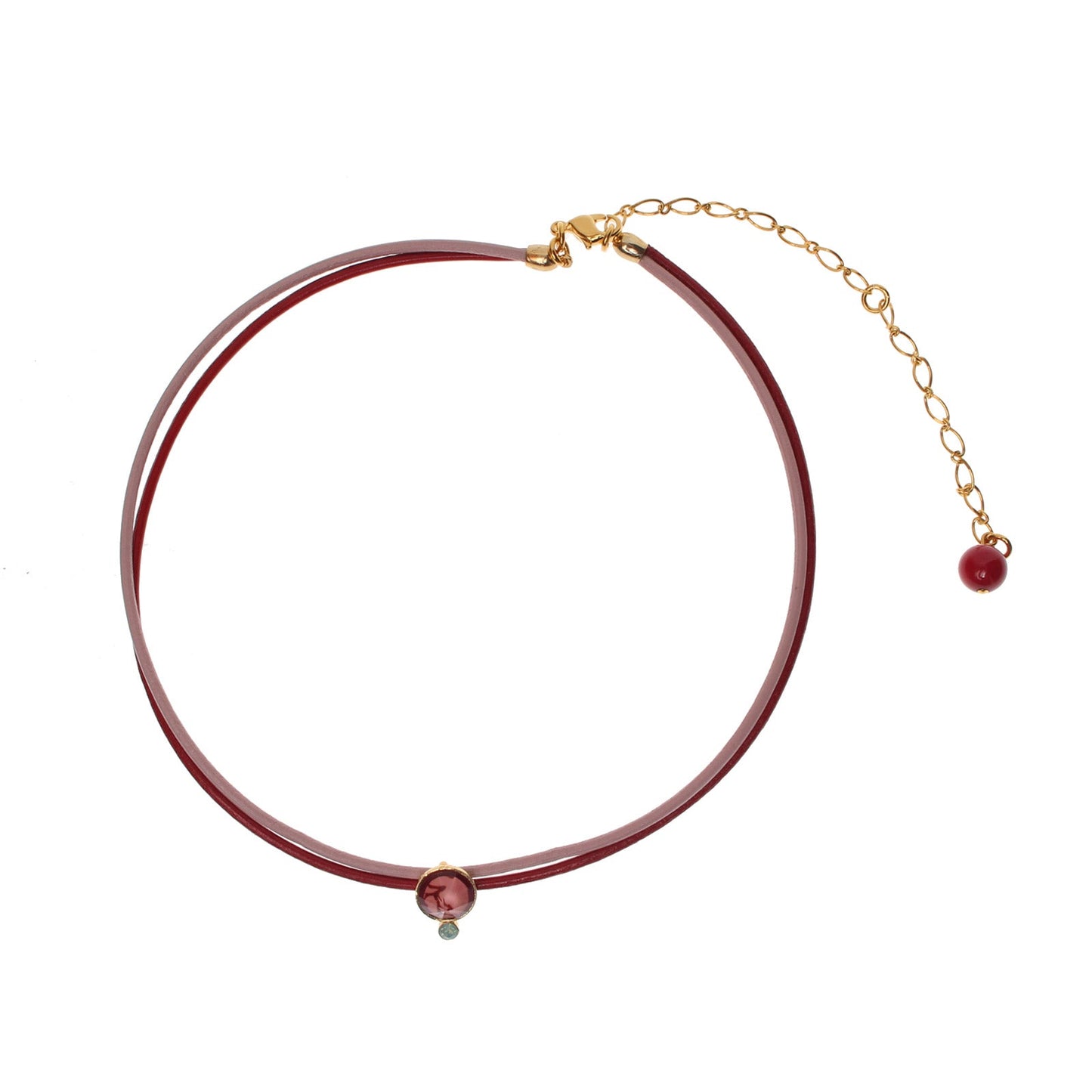 Leather Choker Red Pink Coral TAMARUSAN