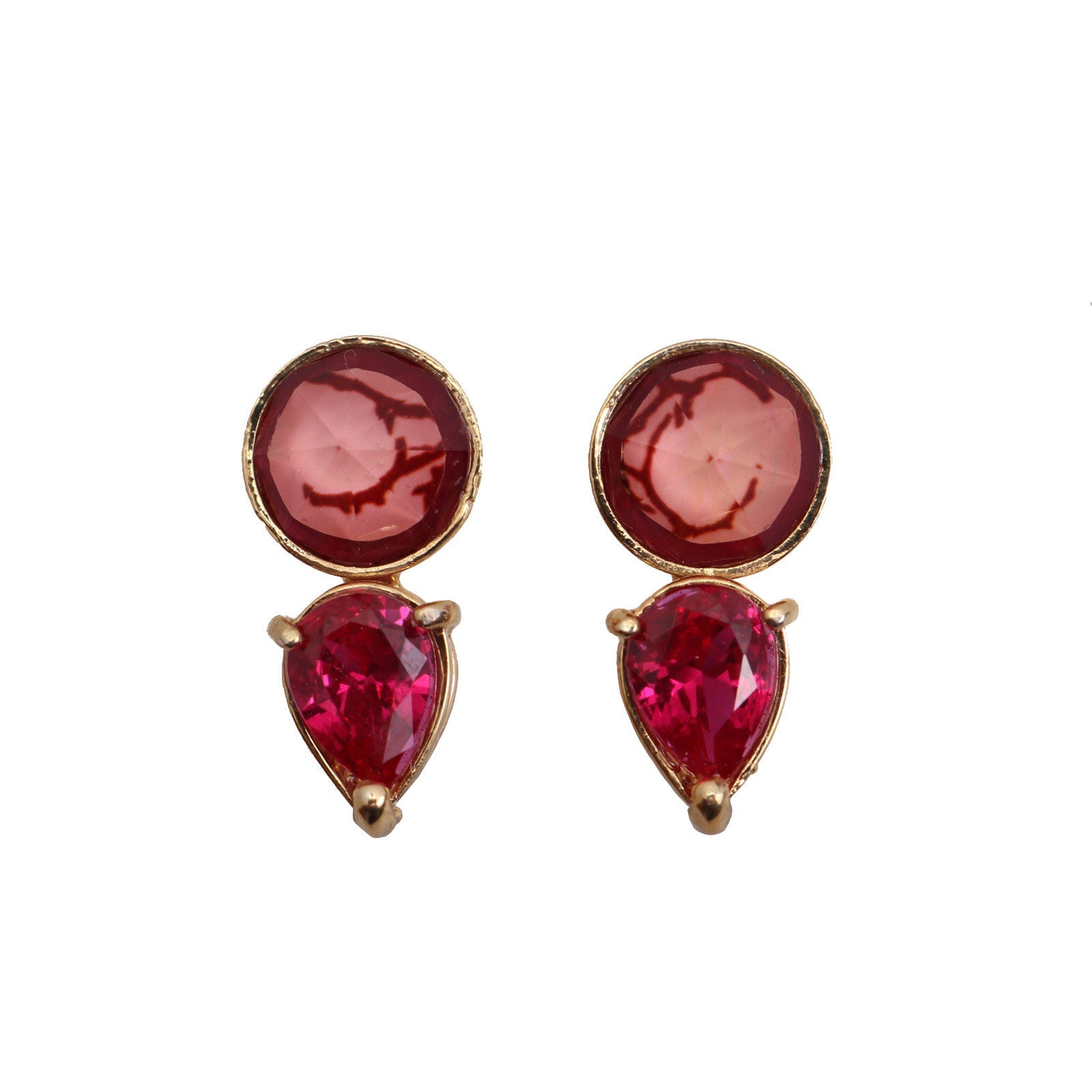 Pireced Earrings Ruby Red Gold TAMARUSAN