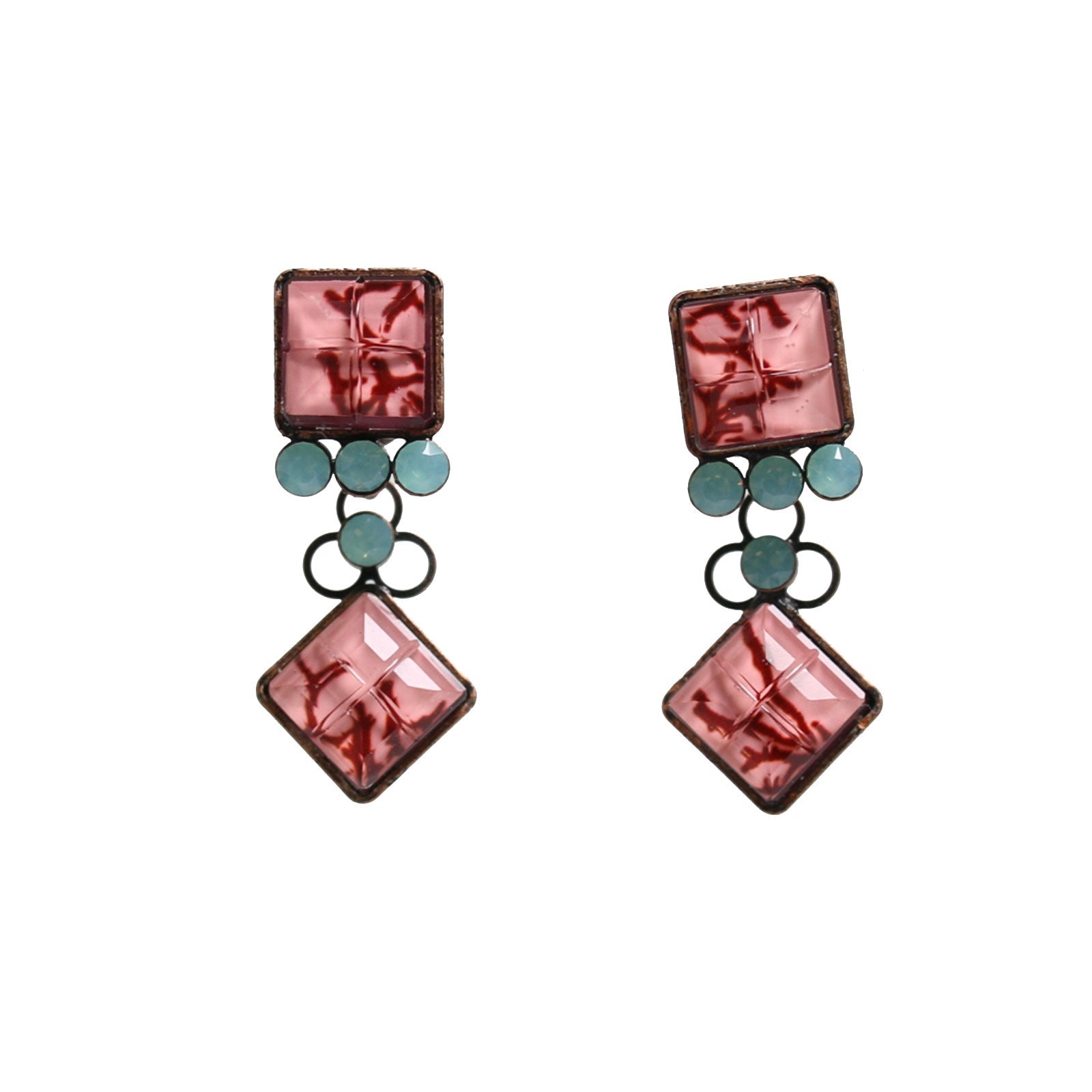 Stud Earrings Red Coral Pink TAMARUSAN