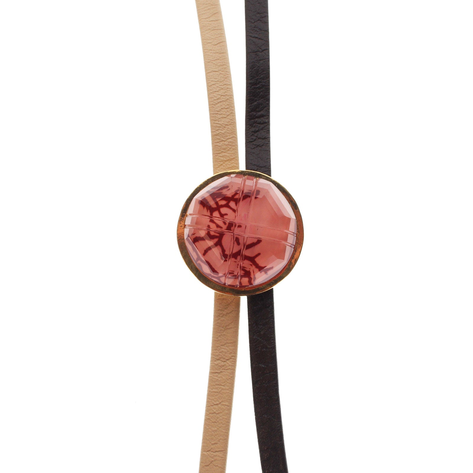 Leather Bolo Tie Beige Coral Gold TAMARUSAN