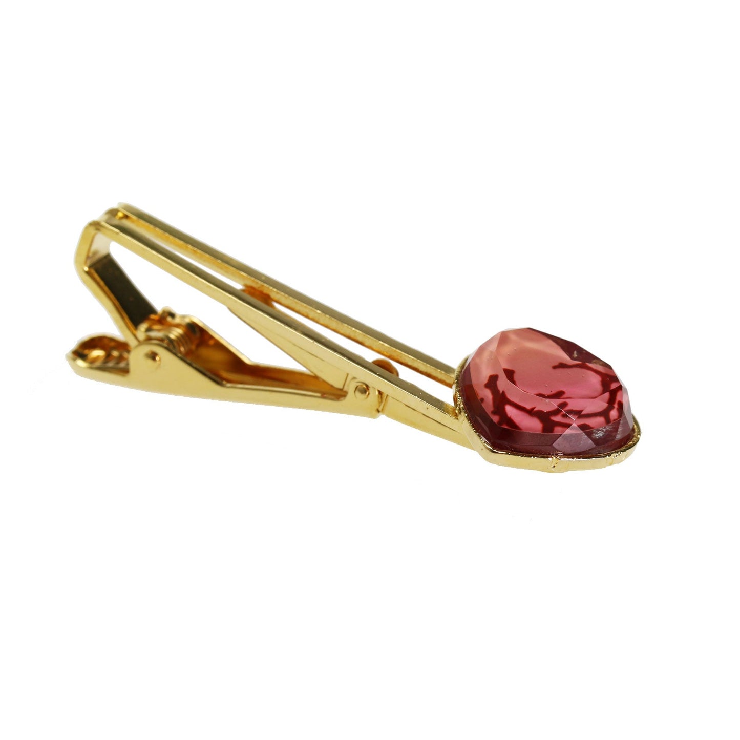 Simple Tie Clip Heart Gold Red Coral TAMARUSAN