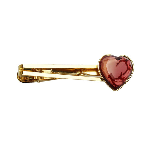Simple Tie Clip Heart Gold Red Coral TAMARUSAN