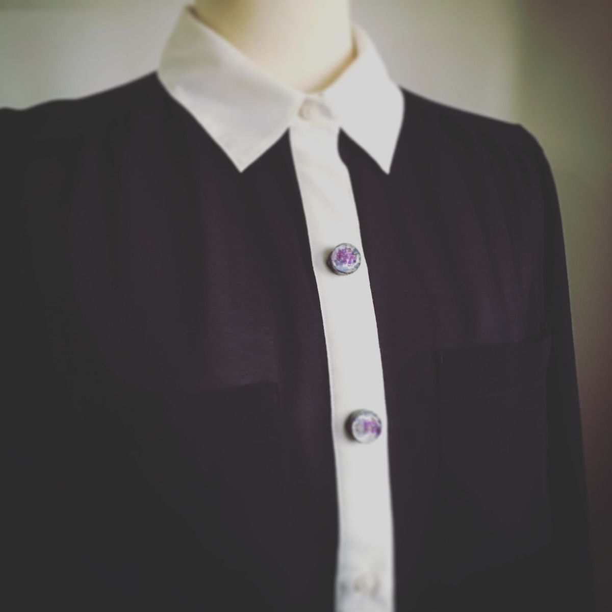 Button Covers Cuffs Shirt Purple TAMARUSAN
