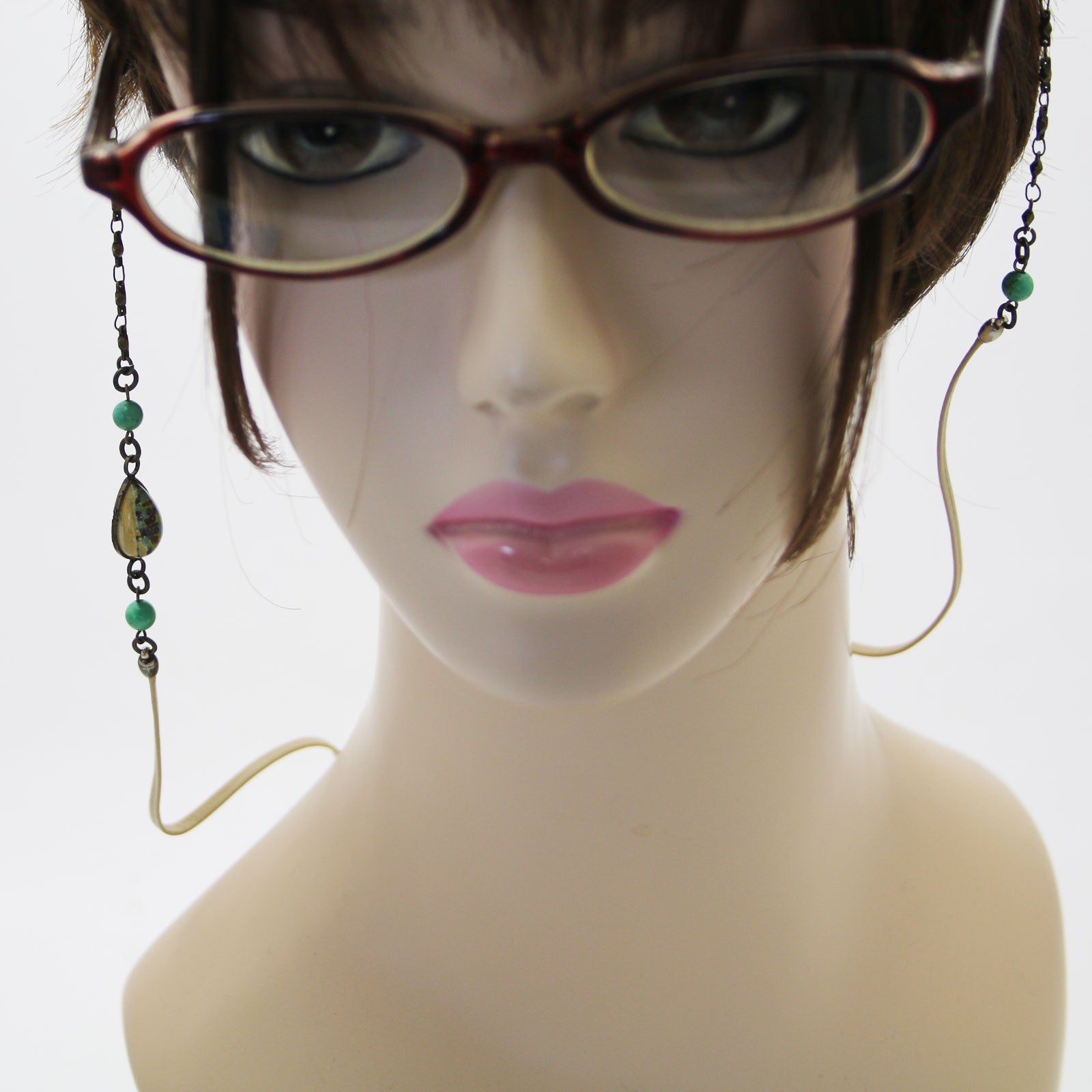 Eyeglass Chain Leather Turquoise Green TAMARUSAN