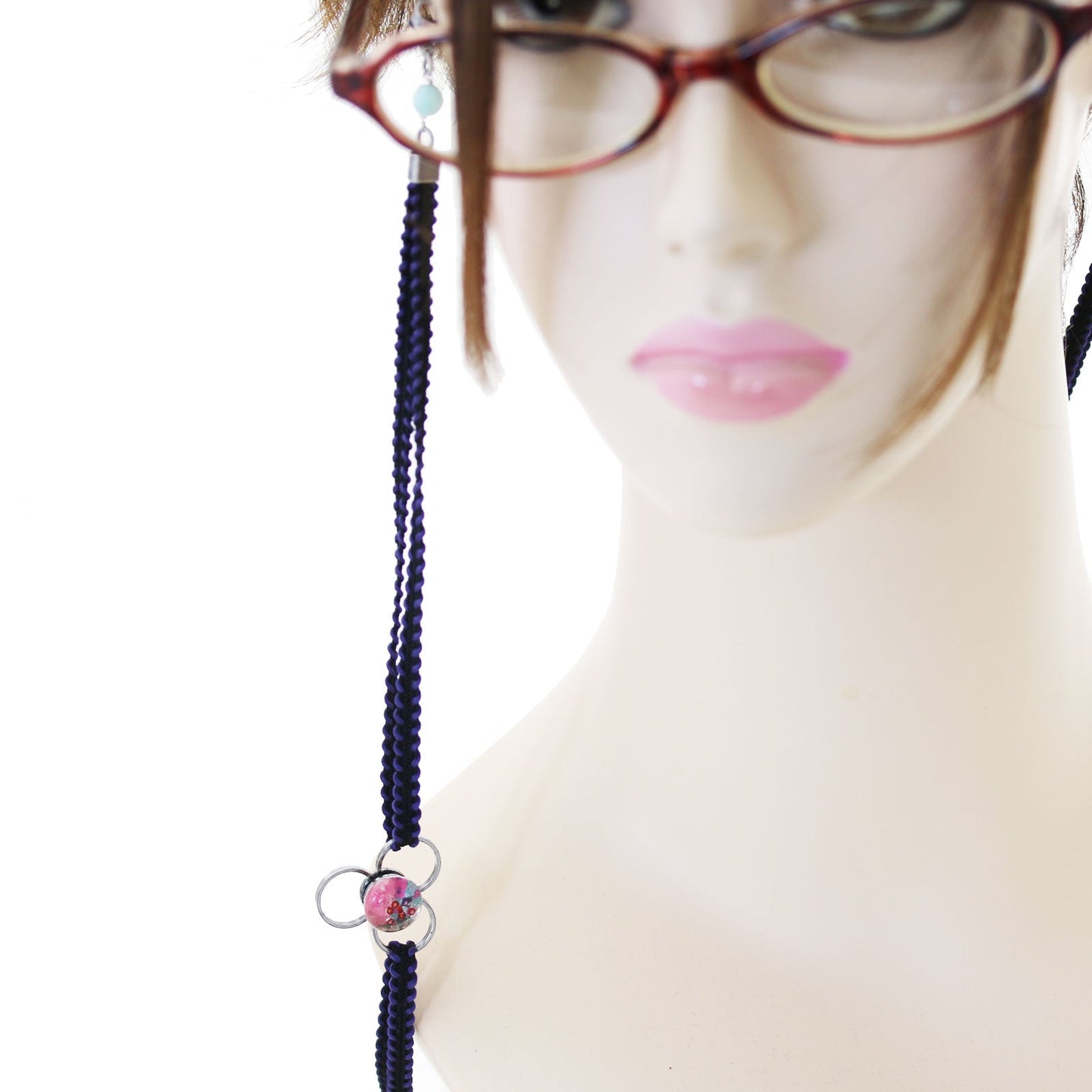 Eyewear Strap Necklace Ribbon Amazonite Shell Pink Blue TAMARUSAN