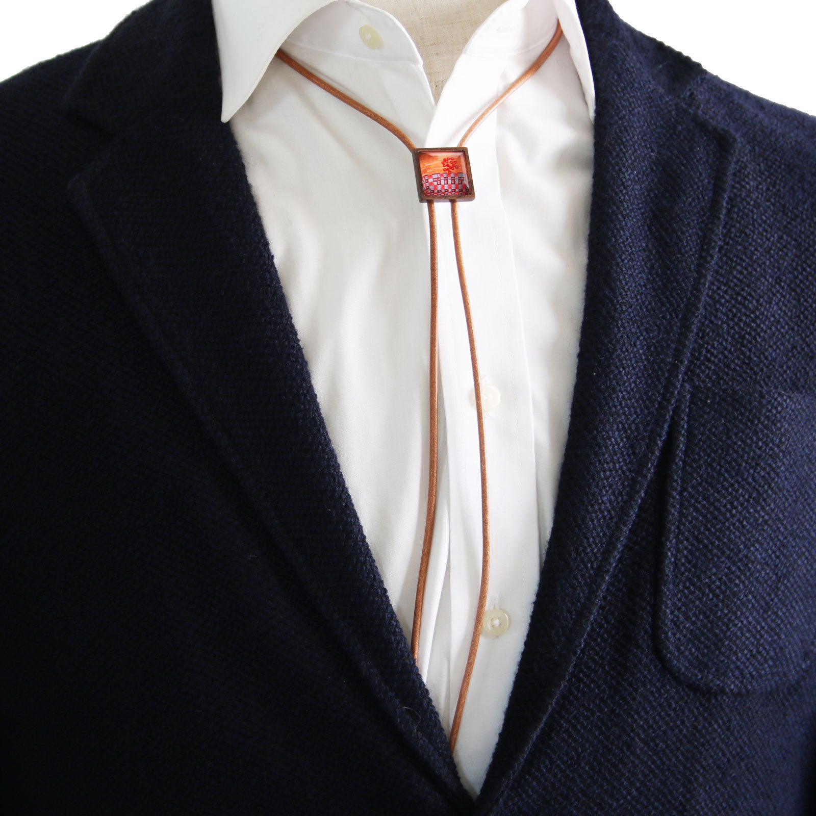 Leather Straps Bolo Tie Orange Casual Necktie TAMARUSAN