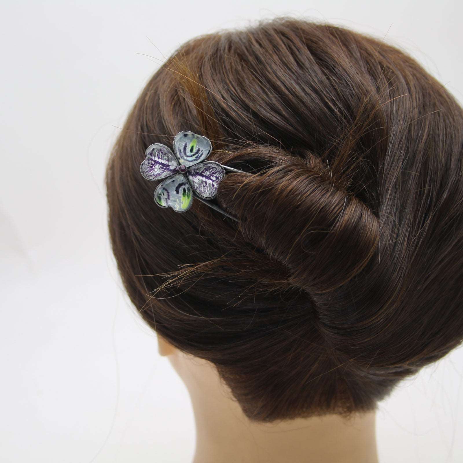 Double Prong Hair Stick 4-Leaf Clover Gray TAMARUSAN