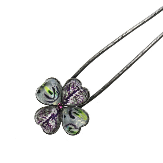 Double Prong Hair Stick 4-Leaf Clover Gray TAMARUSAN