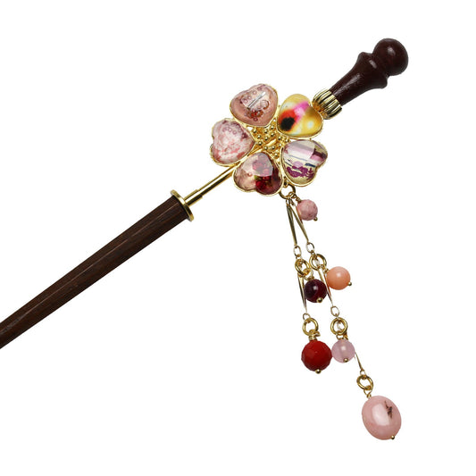 Changeable Ornament Hairpin Pink Flower Wood TAMARUSAN