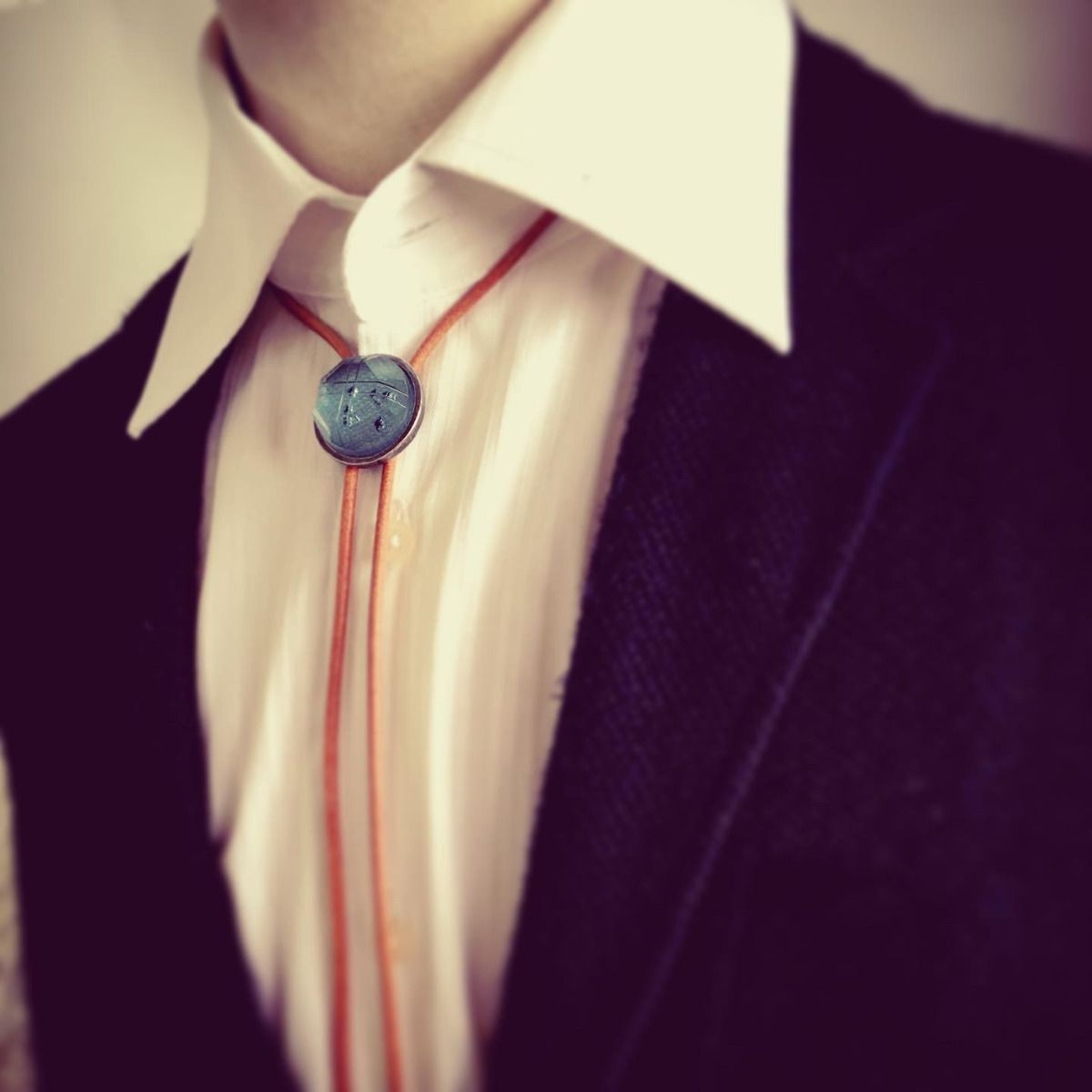 Leather Straps Bolo Tie Blue Casual Necktie TAMARUSAN