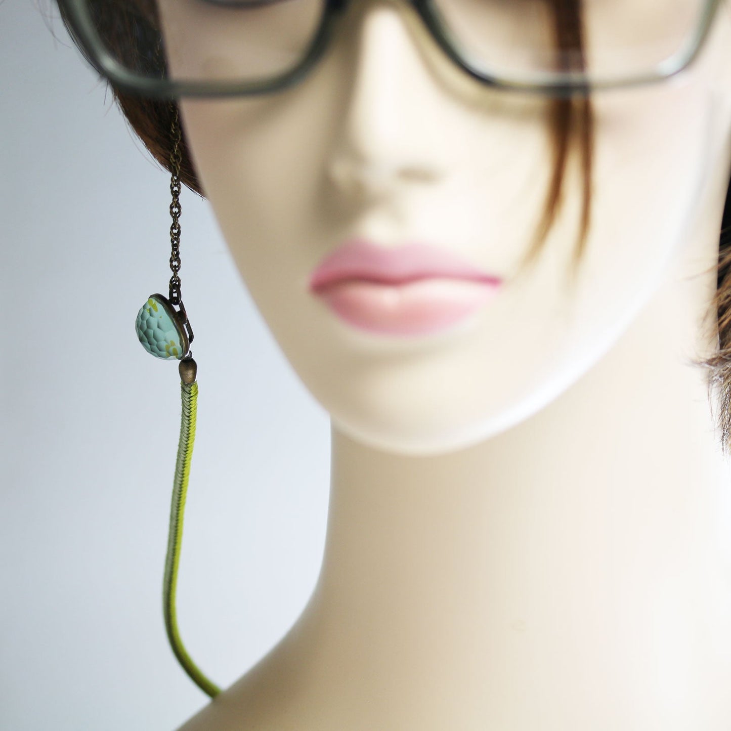Eyeglass Chain Braid Silk Polka Dot Yellow Green TAMARUSAN