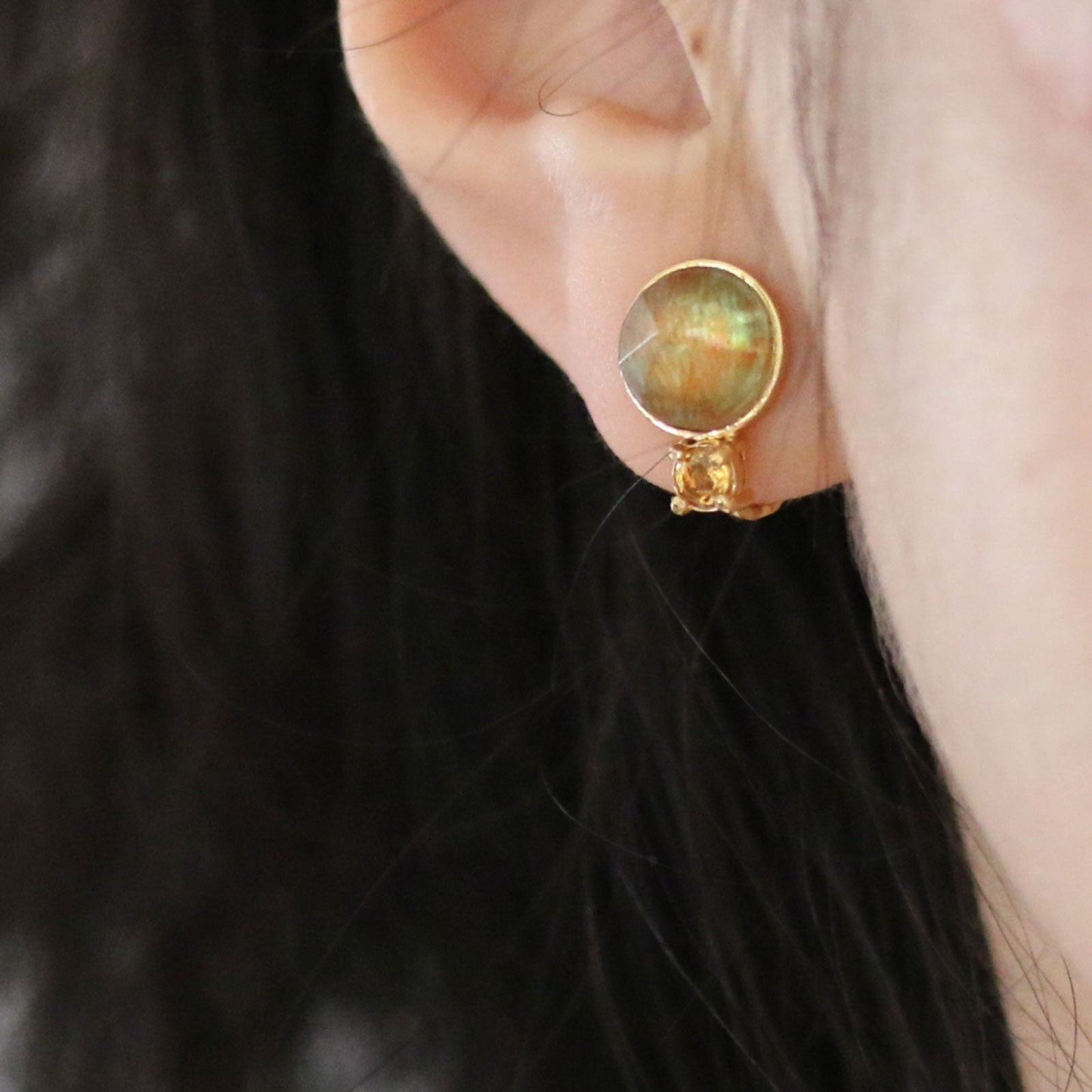 Earrings Citrine Simple Gold Green TAMARUSAN