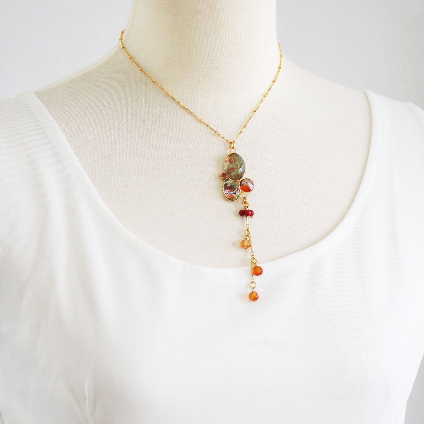 Gold Necklace Ruby Coral TAMARUSAN
