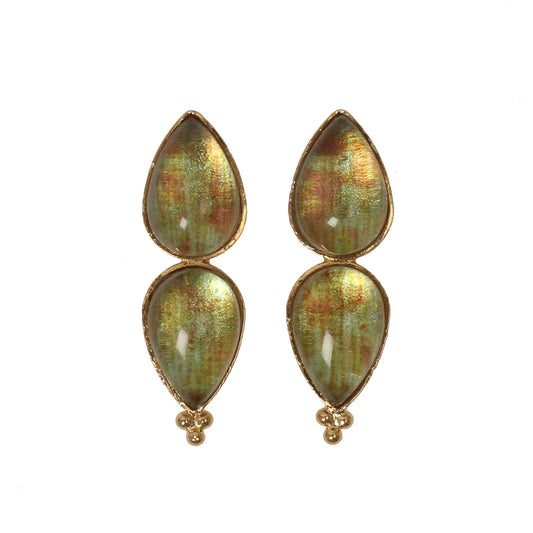 Studs Earrings Drop Gold Green TAMARUSAN