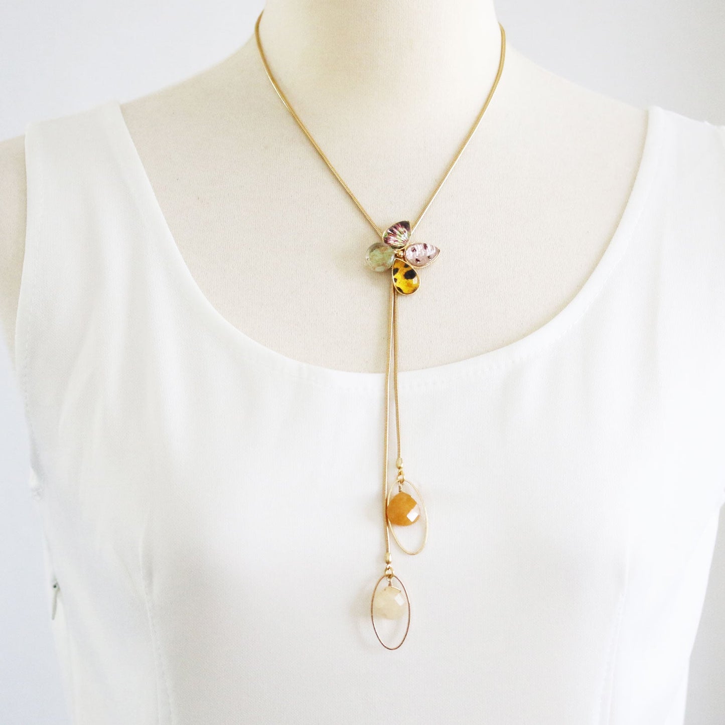 Chain Bolo Tie Gold Long Necklace Resin TAMARUSAN