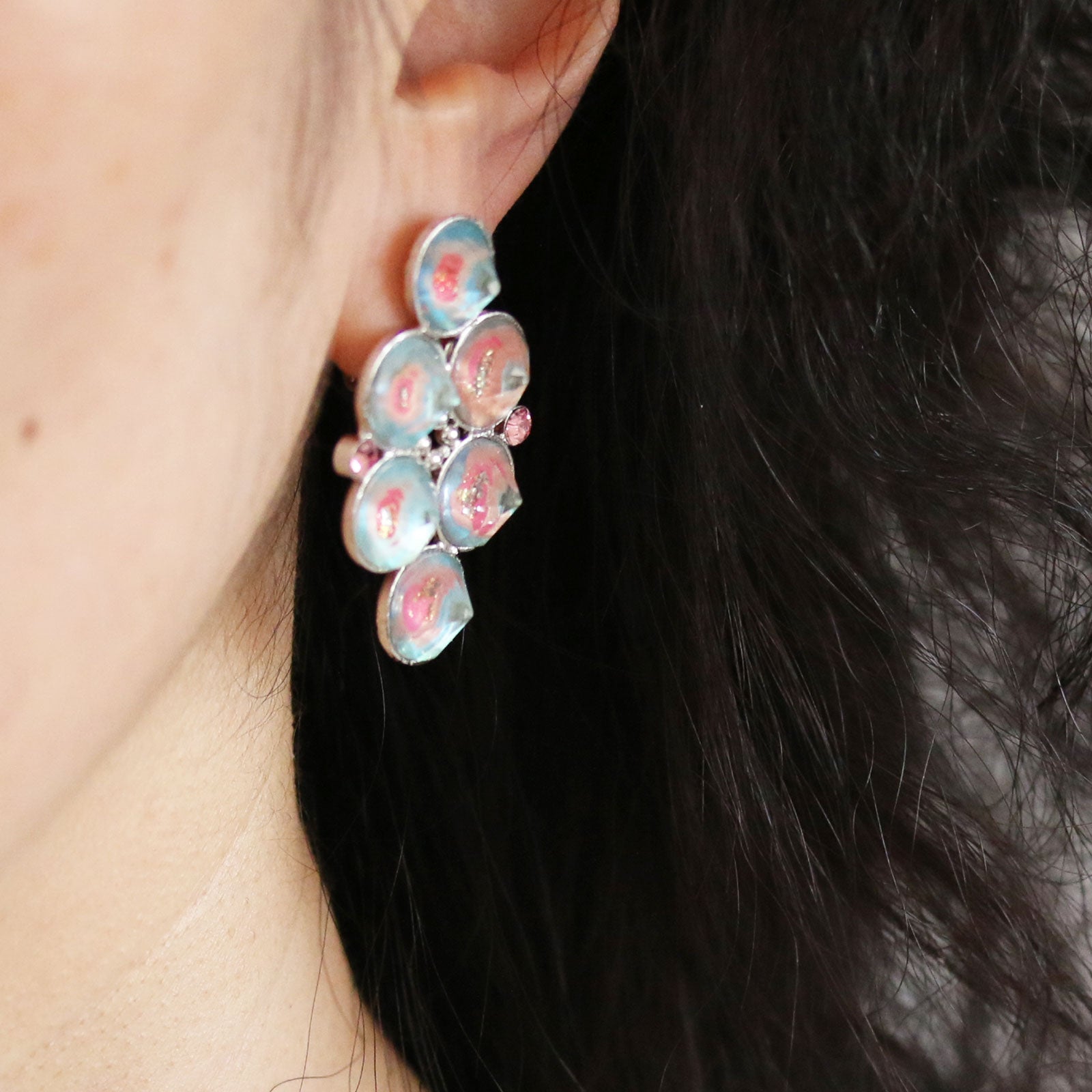Large Earrings Lightweight Pink Blue TAMARUSAN