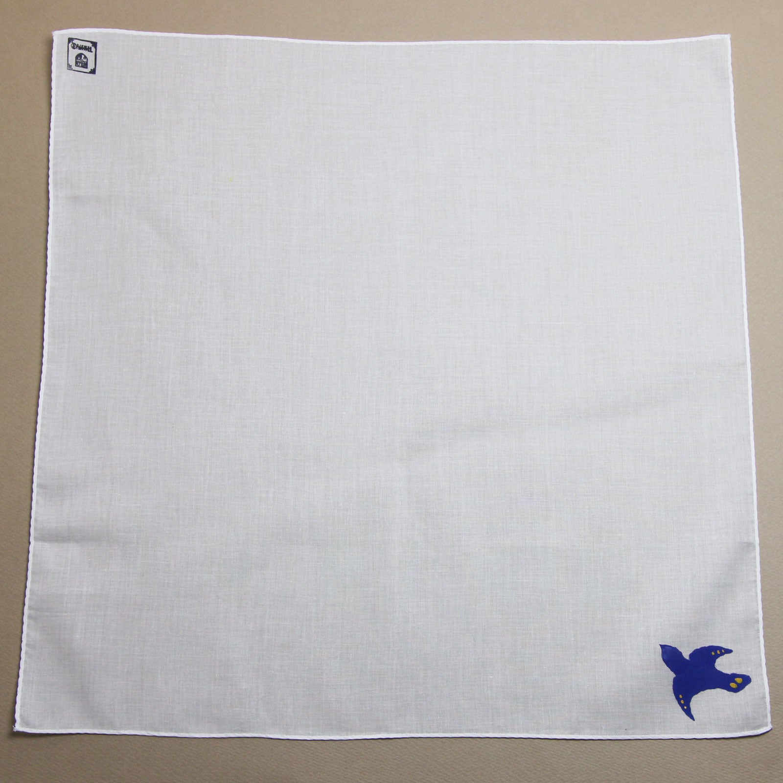 Bird Handkerchief Hand Print White TAMARUSAN