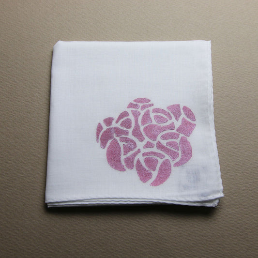 Rose Handkerchief Hand Print White TAMARUSAN